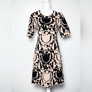 Ann Taylor Black and Cream Floral Quarter Sleeve Knit Dress